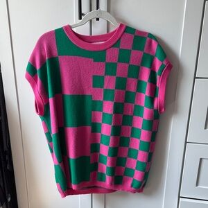 First Love Pink and Green Checkered Sweater